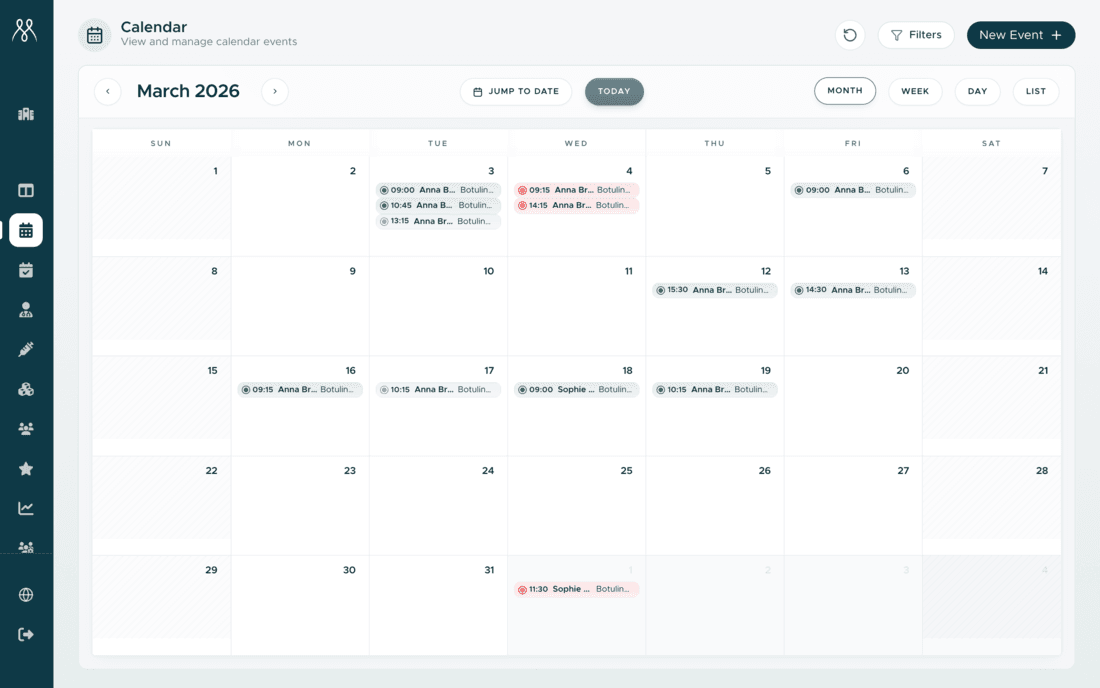 Clinic App · Calendar view