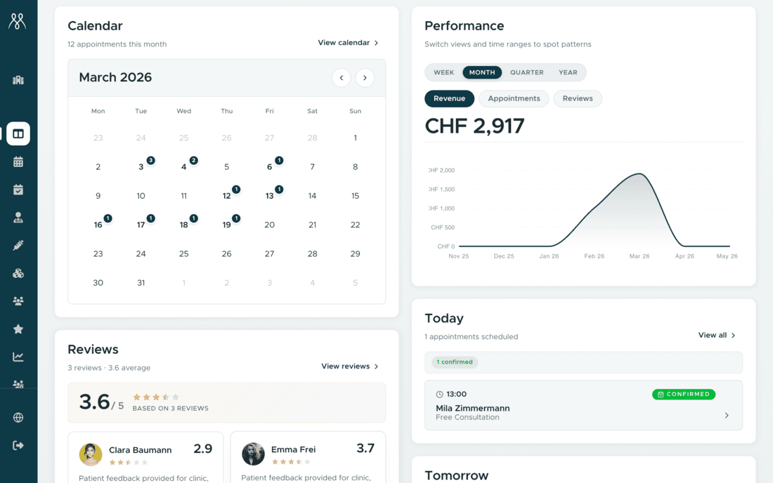 Clinic App · Calendar view